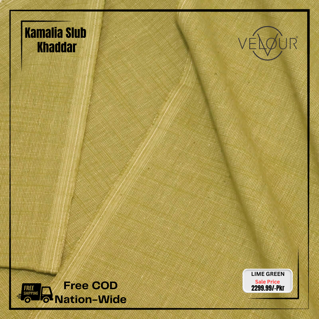 SLUB WINTER KAMALIA KHADDAR- LIME GREEN