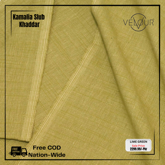 SLUB WINTER KAMALIA KHADDAR- LIME GREEN