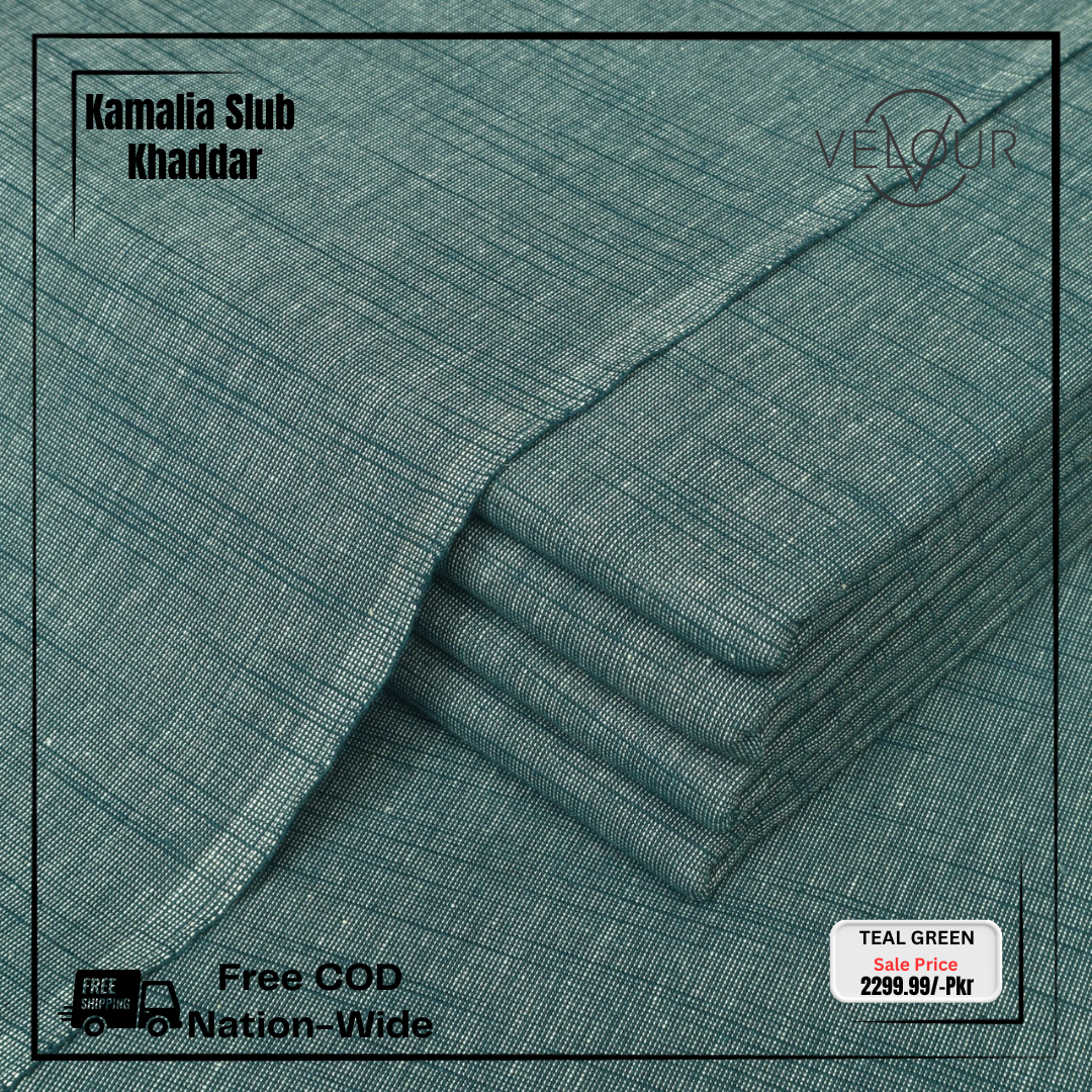 SLUB WINTER KAMALIA KHADDAR- DARK TEAL GREEN
