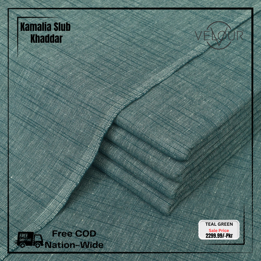 SLUB WINTER KAMALIA KHADDAR- DARK TEAL GREEN