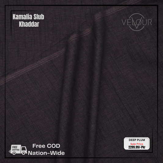 SLUB WINTER KAMALIA KHADDAR- DEEP PLUM