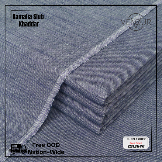 SLUB WINTER KAMALIA KHADDAR- PURPLE GREY